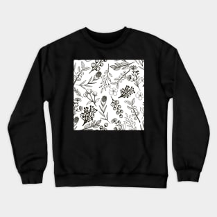 Wild Plants Seamless Pattern in Black and White Crewneck Sweatshirt